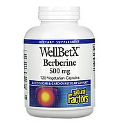 Natural factors Wellbetx, берберин, 500мг, 120 вегетарианских капсул