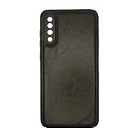 Чехол на Samsung A70 пластик кожаный, Чёрный