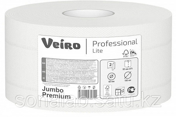 Бумага туалетная Jumbo VEIRO Lite, белая, 12 рул/короб по 150 м - фото 1 - id-p107234438