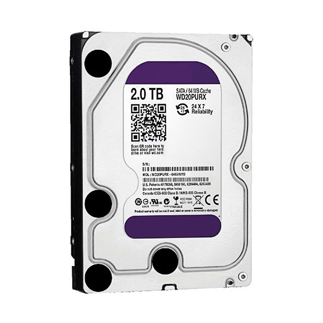 Western Digital WD20PURX Жесткий диск WD Purple HDD 2Tb SATA 3,5" 6Gb/s, 64MB, 5400 RPM - фото 1 - id-p107239642