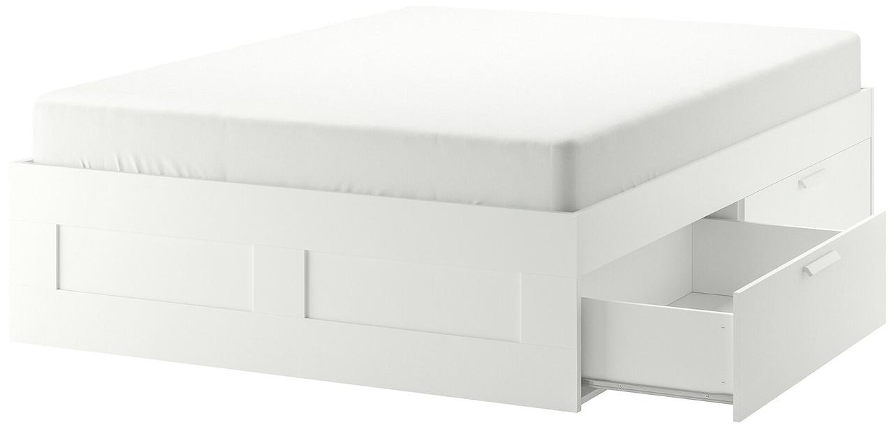 Кровать с ящиками БРИМНЭС белый 180х200 Лурой ИКЕА, IKEA