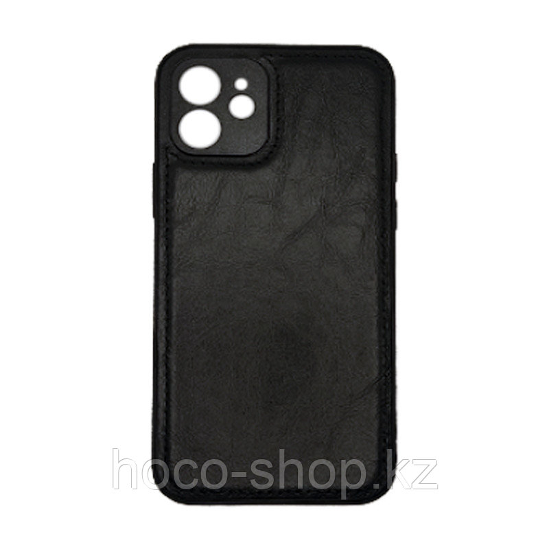 Чехол на Iphone 12 пластик кожаный Чёрный