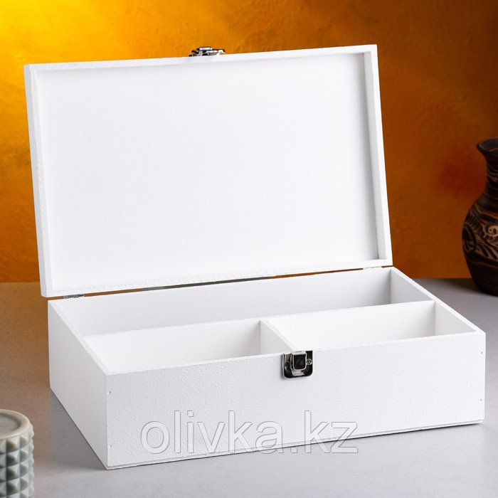 Подарочный ящик 34×21.5×10.5 см деревянный 3 отдела, с закрывающейся крышкой, белая кисть - фото 3 - id-p88746594