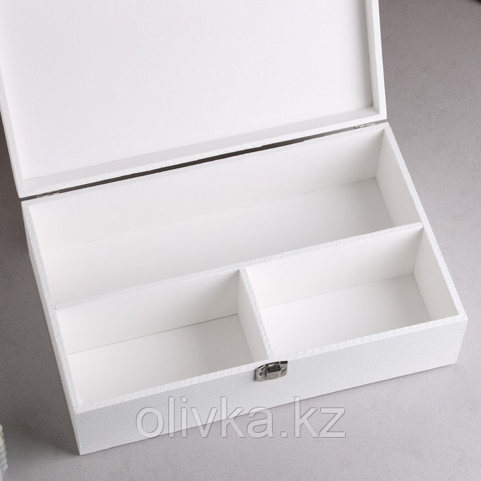 Подарочный ящик 34×21.5×10.5 см деревянный 3 отдела, с закрывающейся крышкой, белая кисть - фото 4 - id-p88746594