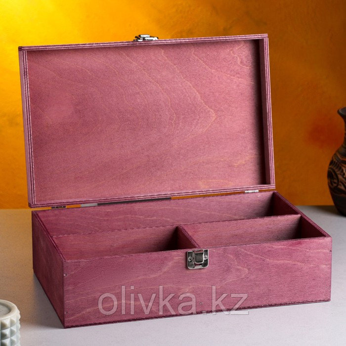 Подарочный ящик 34×21.5×10.5 см деревянный 3 отдела, с закрывающейся крышкой фиолетовый - фото 3 - id-p88746449