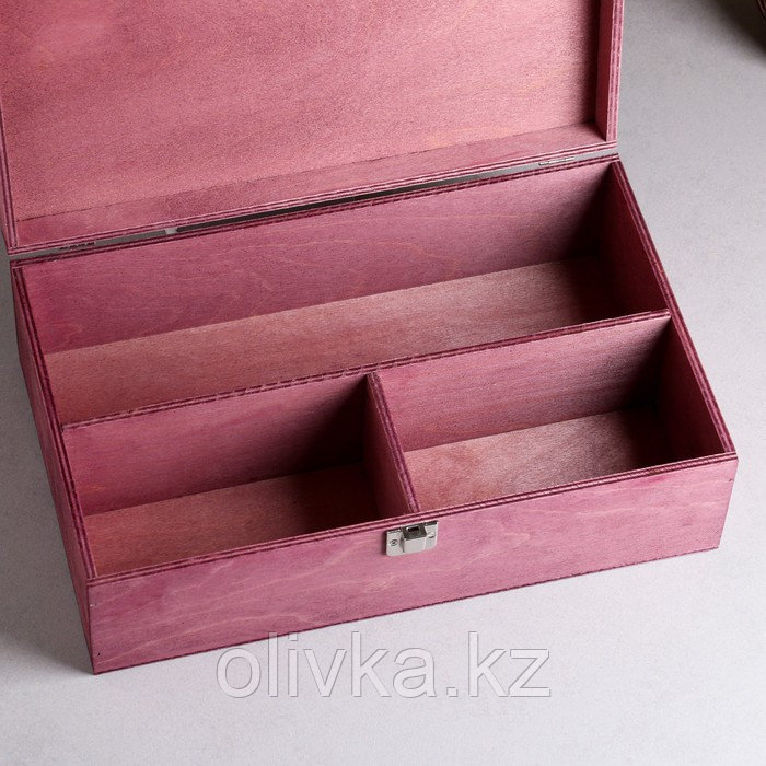Подарочный ящик 34×21.5×10.5 см деревянный 3 отдела, с закрывающейся крышкой фиолетовый - фото 4 - id-p88746449
