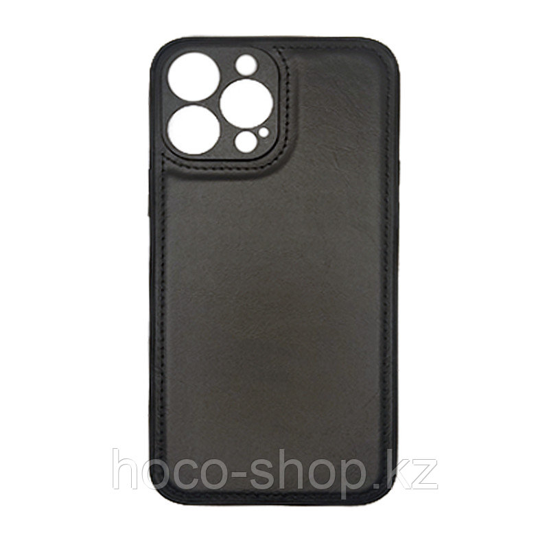 Чехол на Iphone 13Pro Max пластик кожаный Чёрный