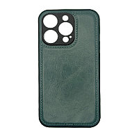 Чехол на Iphone 14Pro пластик кожаный Зелёный