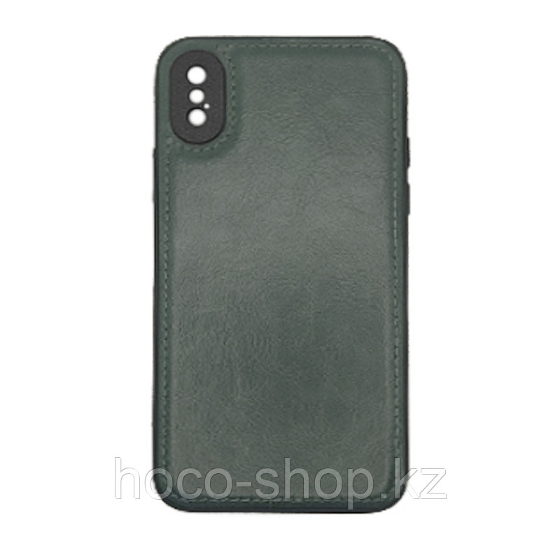 Чехол на Iphone X пластик кожаный Зелёный