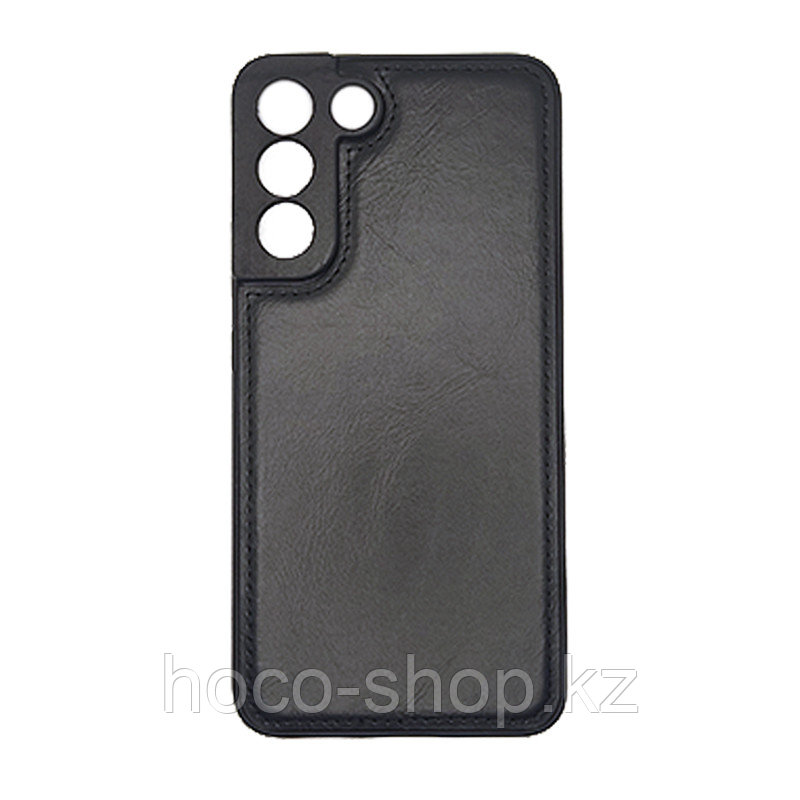 Чехол на Samsung S22+ пластик кожаный, Чёрный