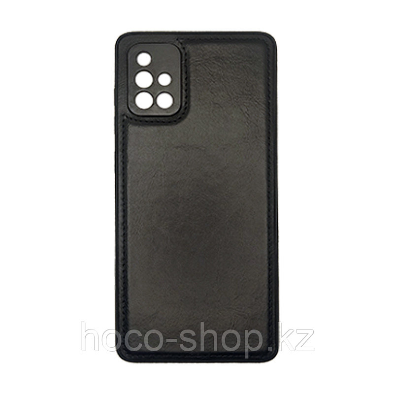 Чехол на Samsung A71 пластик кожаный, Чёрный