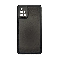 Чехол на Samsung A71 пластик кожаный, Чёрный