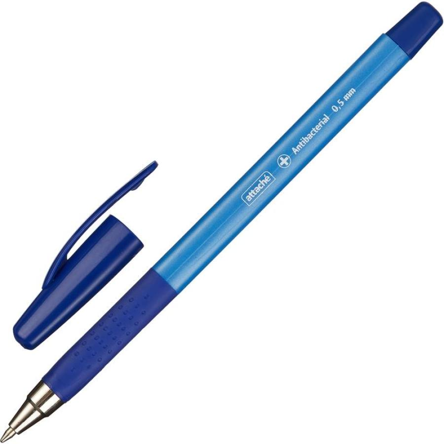 Ручка шариковая 0,5мм Antibacterial, синий, масляные чернила, трехгр. корпус, Attache