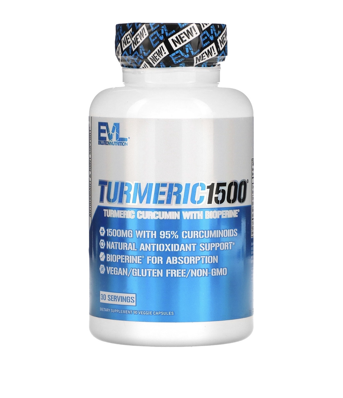 EVLution nutrition turmeric1500, куркумин из куркумы и биоперин, 90 растительных капсул - фото 1 - id-p107259729