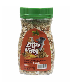 Little King лакомство для грызунов плющеная пшеница, ячмень, кукуруза, морковь, банка 180г.