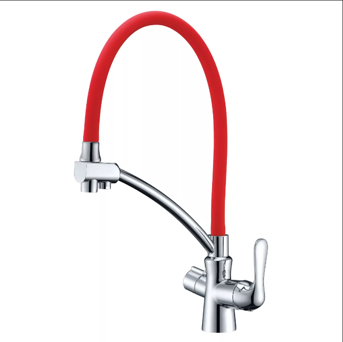 LM3070C-Red "Комфорт" Смеситель для кухни, с гибким изливом, с подкл. к фильтру пит воды, хром красн - фото 1 - id-p107272249