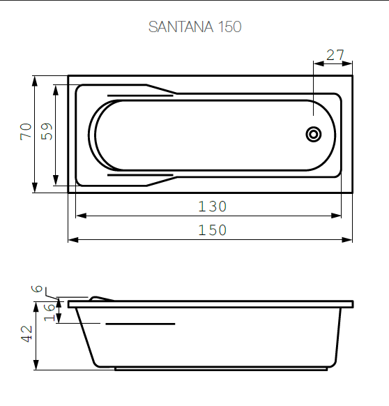 Ванна прямоугольная Santana 150x70 - фото 3 - id-p107272475