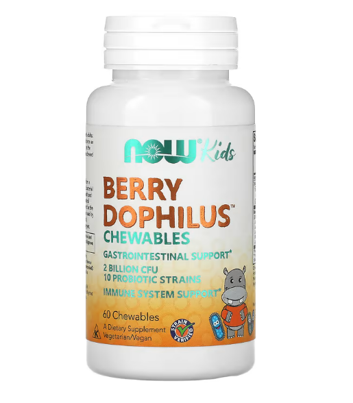 NOW Foods, Berry Dophilus, детский, 2 миллиарда, 60 жевательных таблеток