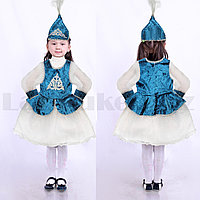 Платье детское казахское национальное с головным убором саукеле орнаментами бирюзовое (размеры 28-34)