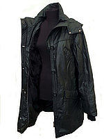 Демисезонная Куртка Женская Удлиненная Черного Цвета на Искусственном Меху