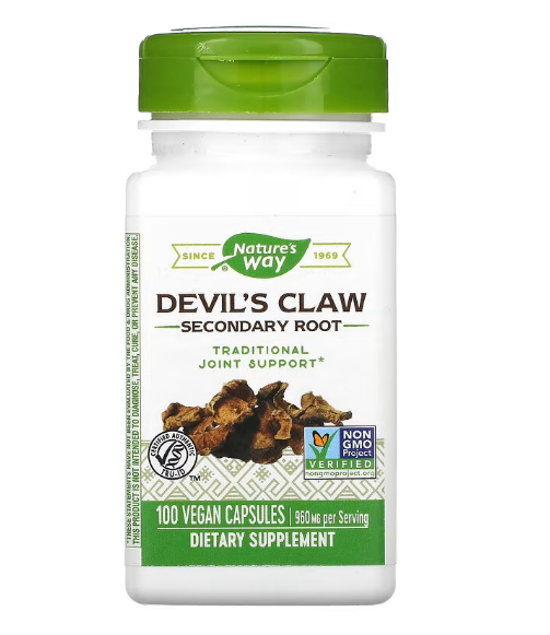 Nature's Way, Devil's Claw (чертов коготь), вторичный корень, 960 мг, 100 растительных капсул