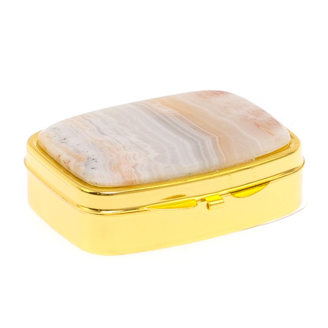 Таблетница на 2 отделения камень шайтанский переливт цвет золото / подарочная таблетница / контейнер для - фото 1 - id-p107294643