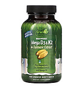 Irwin naturals высокоэффективный мегакомплекс витаминов D3 и K2 с экстрактом куркумы, 60 капсул с жидкостью