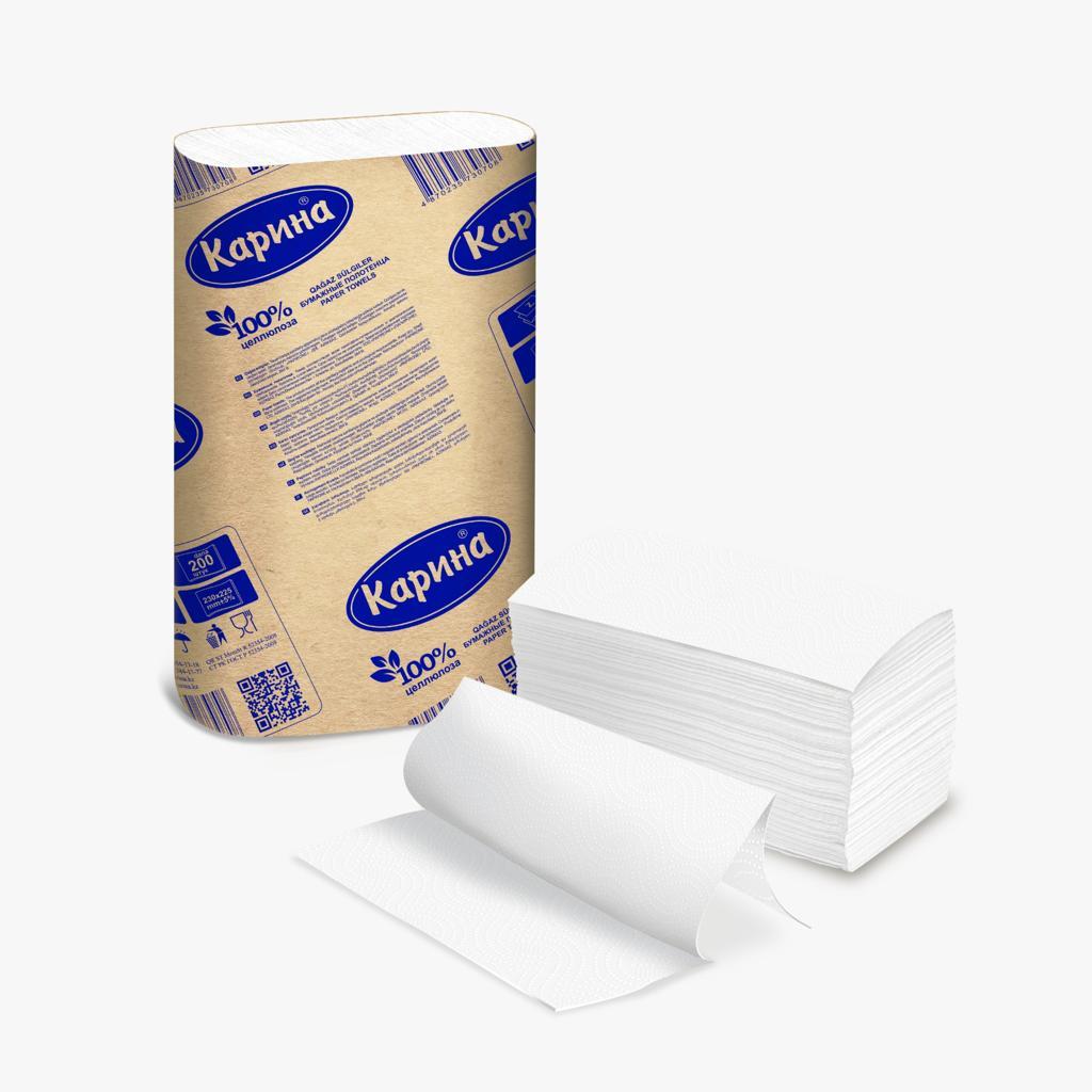 Полотенца бумажные Карина, 200 шт, 2-слойные, 21*23 см, Z-сложение, белые, 24 шт/кор