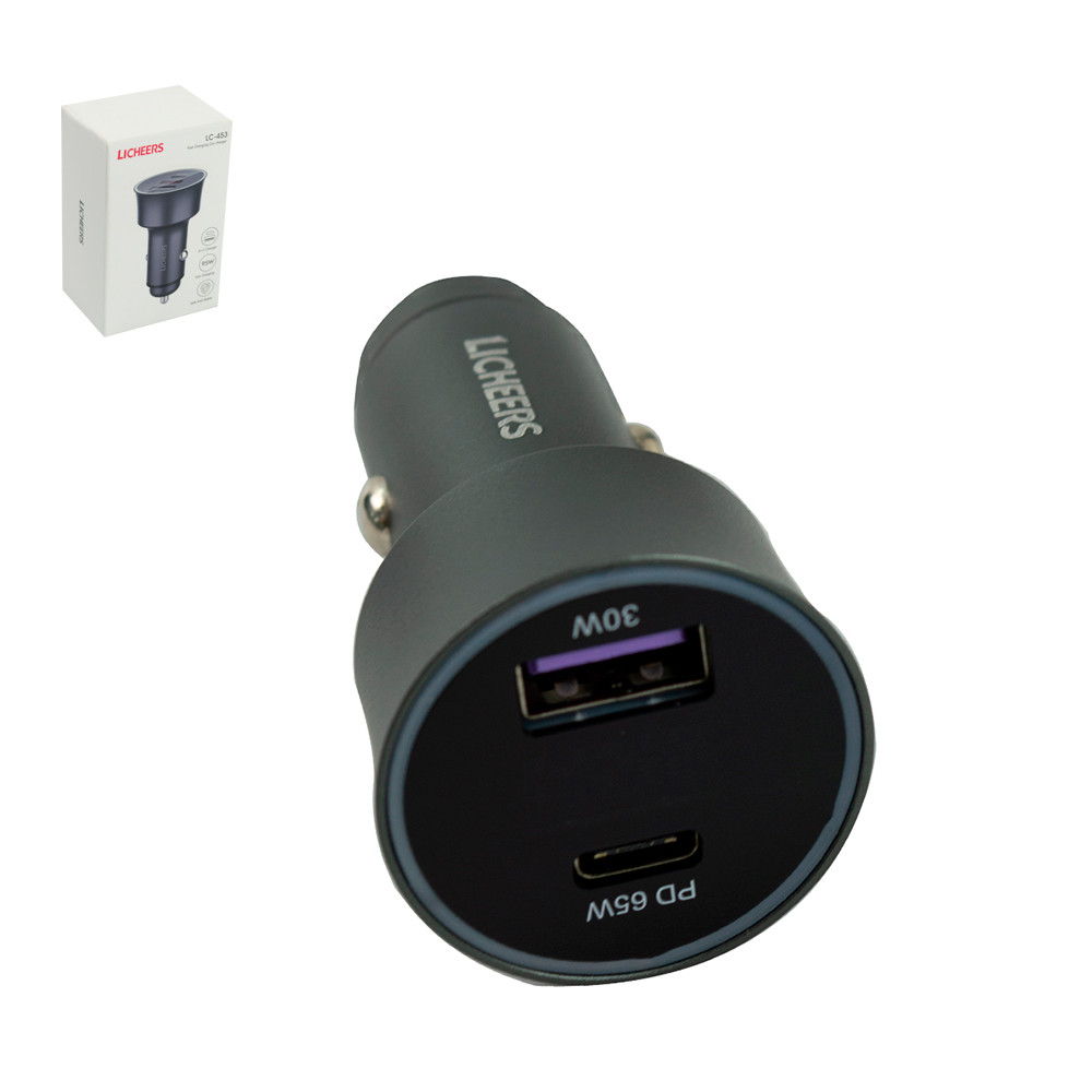 Автомобильное зарядное устройство Licheers LC-453, 95W,Type- C 65W, USB-A 30W, Gray