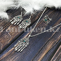 Комплект казахских национальных украшений из подвески, кольца и сережек с бирюзовым камнем вид 2