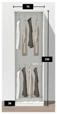 Гардероб ПАКС белый 75x58x236 см ИКЕА, IKEA, фото 2