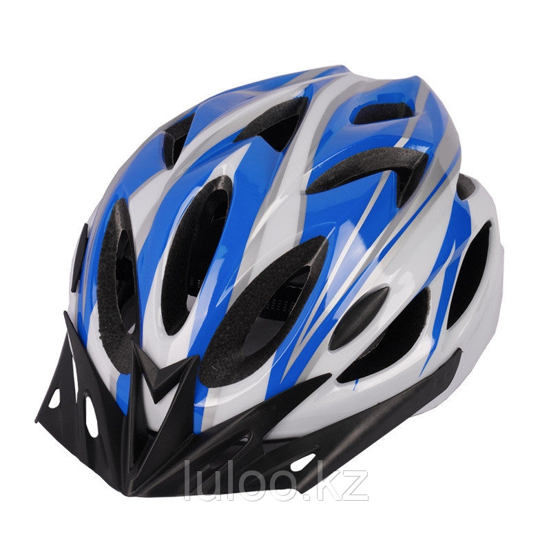 Велосипедный шлем защитный для взрослых. Цвет синий с белым.