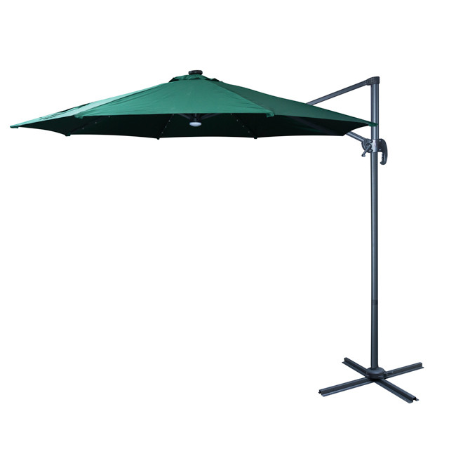 Зонт для летних кафе с солнечным накопителем (подсветкой) d-290см, цвет Темно-зеленый - фото 1 - id-p107331675