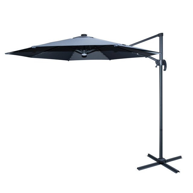 Зонт для летних кафе с солнечным накопителем (подсветкой) d-290см, цвет Темно-серый - фото 1 - id-p107331770