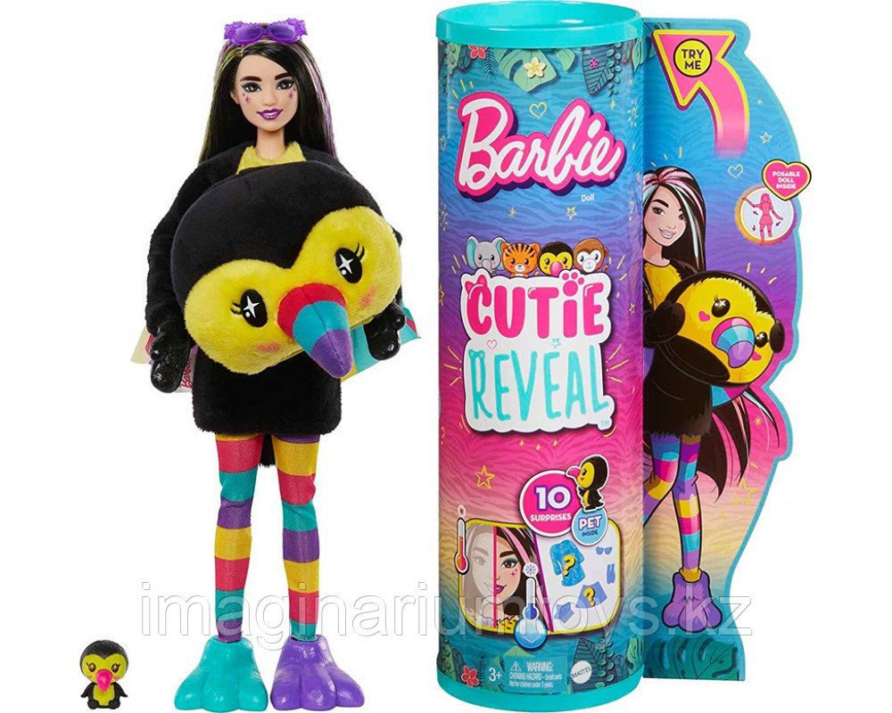Кукла Barbie Cutie Reveal Тукан с аксессуарами и водными сюрпризами в тубе, фото 1