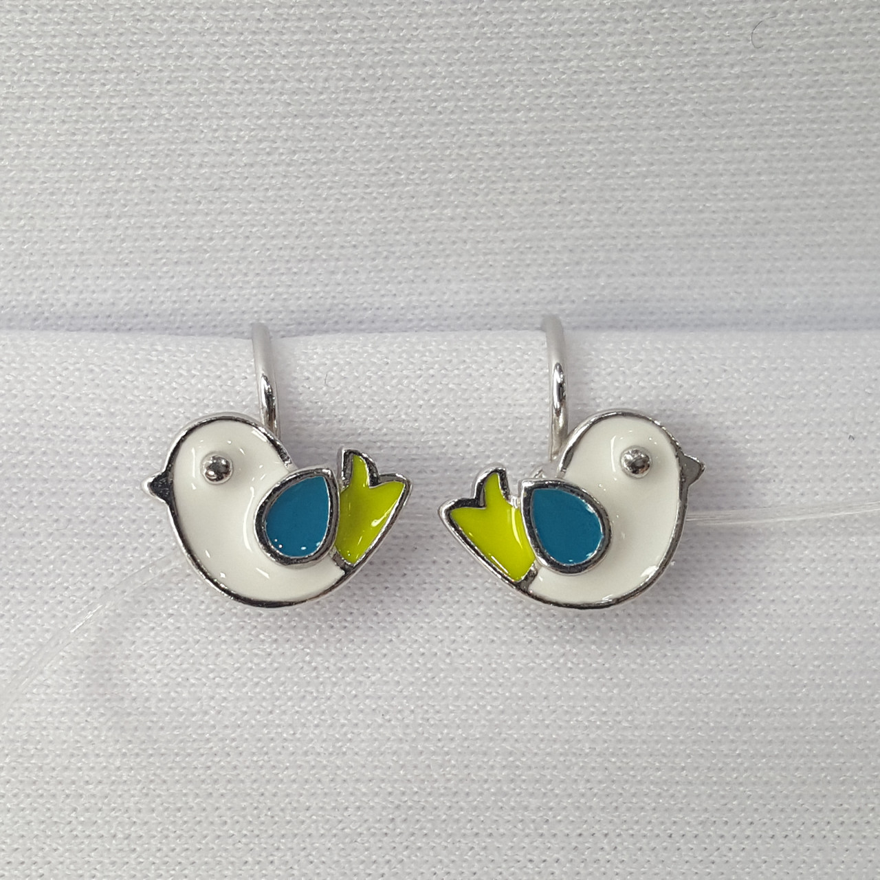 Серебряные детские серьги Эмаль Aquamarine 34018.5 серебро с родием вставка эмаль коллекц. Happy, фото 1