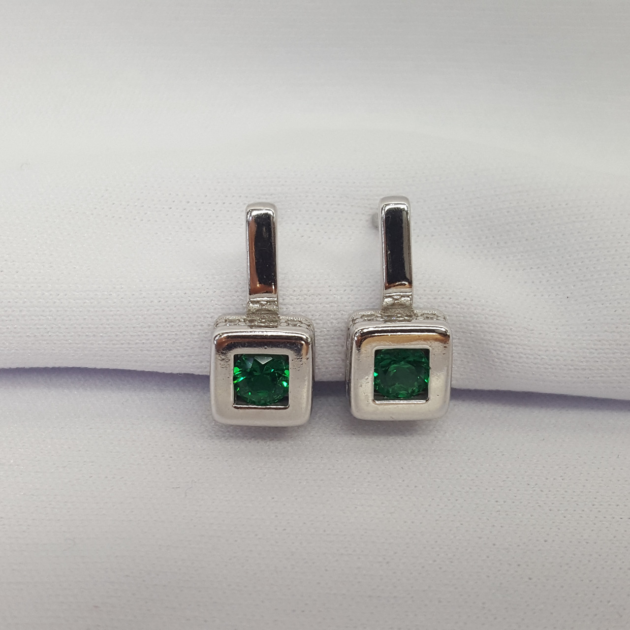 Серебряные серьги  Фианит  Наноизумруд Aquamarine 49462АГ.5  коллекц. Клеопатра, фото 1