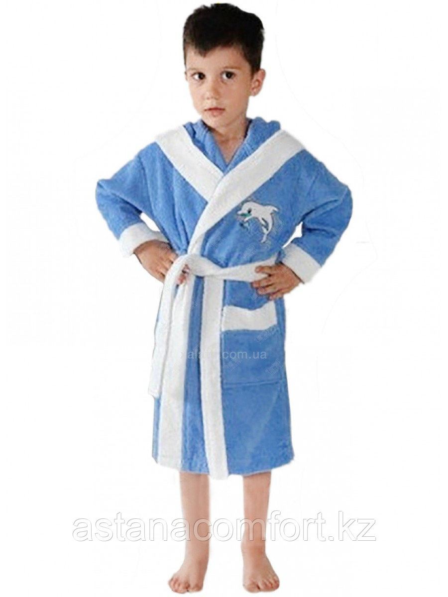Детский махровый халат для мальчика с капюшоном