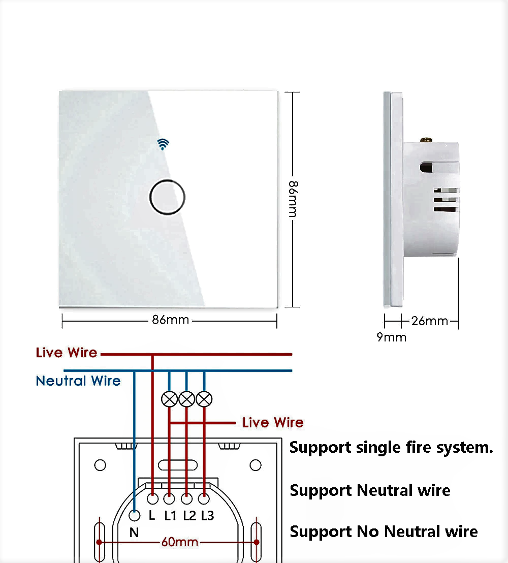 Выключатель Wi-Fi RF433 Smart настенный сенсорный 1 канал - фото 2 - id-p58523480