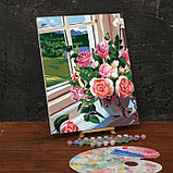 Картина по номерам на холсте с подрамником «Букет роз на окне» 40х50 см, фото 2