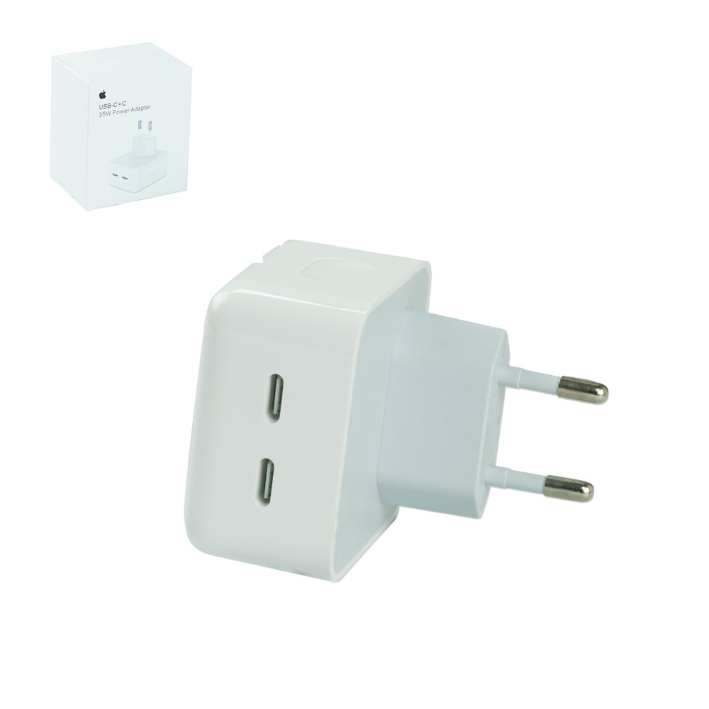 Сетевое зарядное устройство Apple, USB-C+C, 35W, MHJE3ZM/A 35W, (A2347) High Copy, White