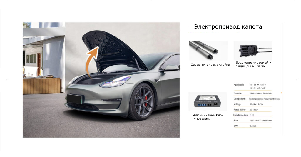 Электропривод капота для Tesla Model 3 - фото 1 - id-p107347849