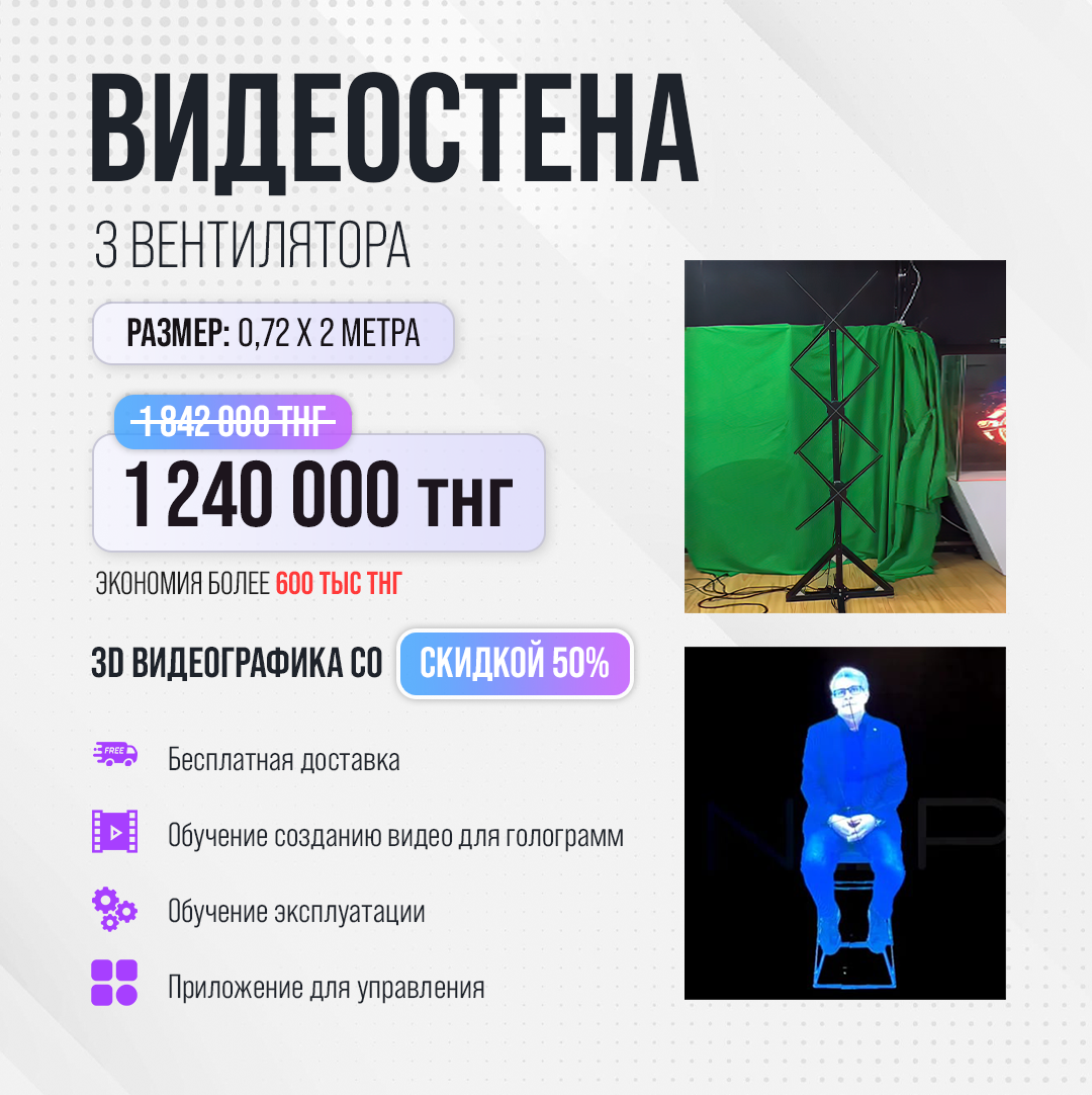 3D Видеостенда (видеостенд) из 3 вентиляторов для голограмм, размером 0,7*2 метра - фото 1 - id-p94969574