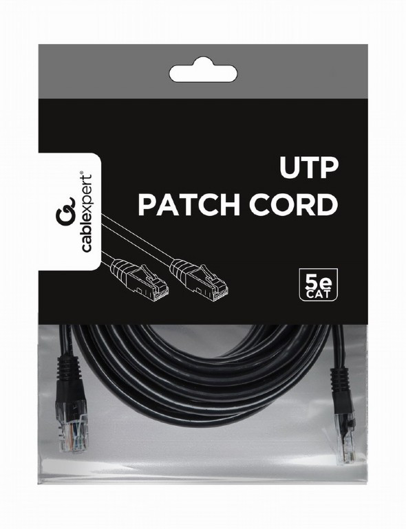 Патч-корд Cablexpert PP12-5M/BK, черный ,Cable Patch cord UTP 5e-Cat 5 m - фото 1 - id-p106863289