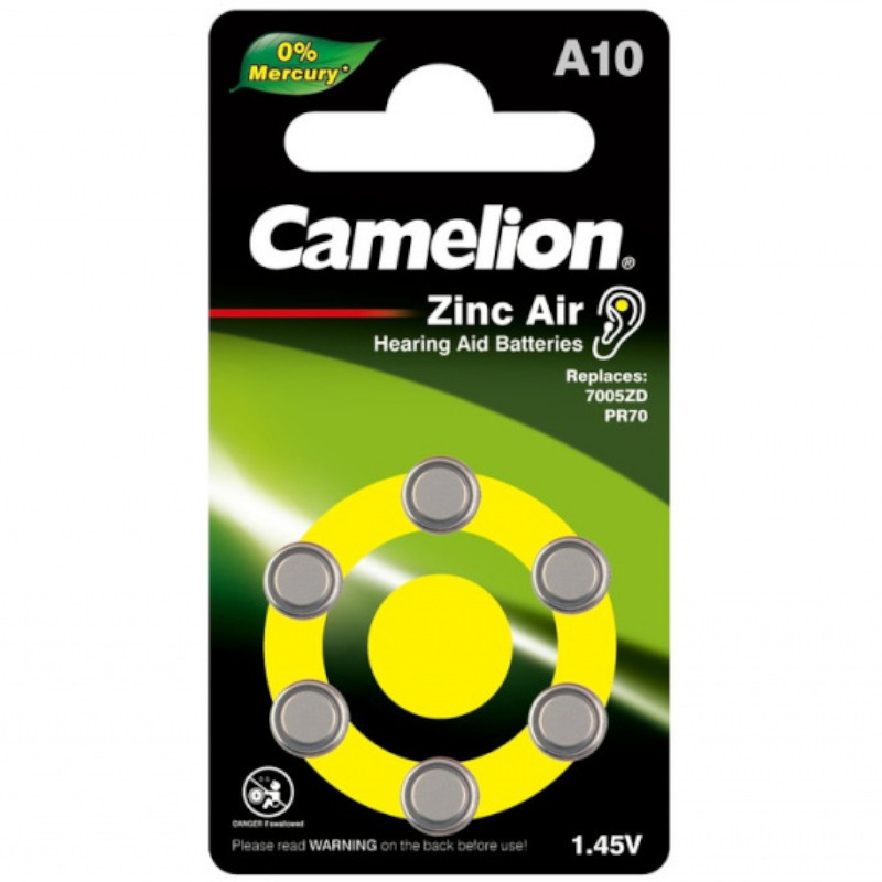 Батарейки для слуховых аппаратов Camelion A10 1.45V, 6шт - фото 1 - id-p107363610