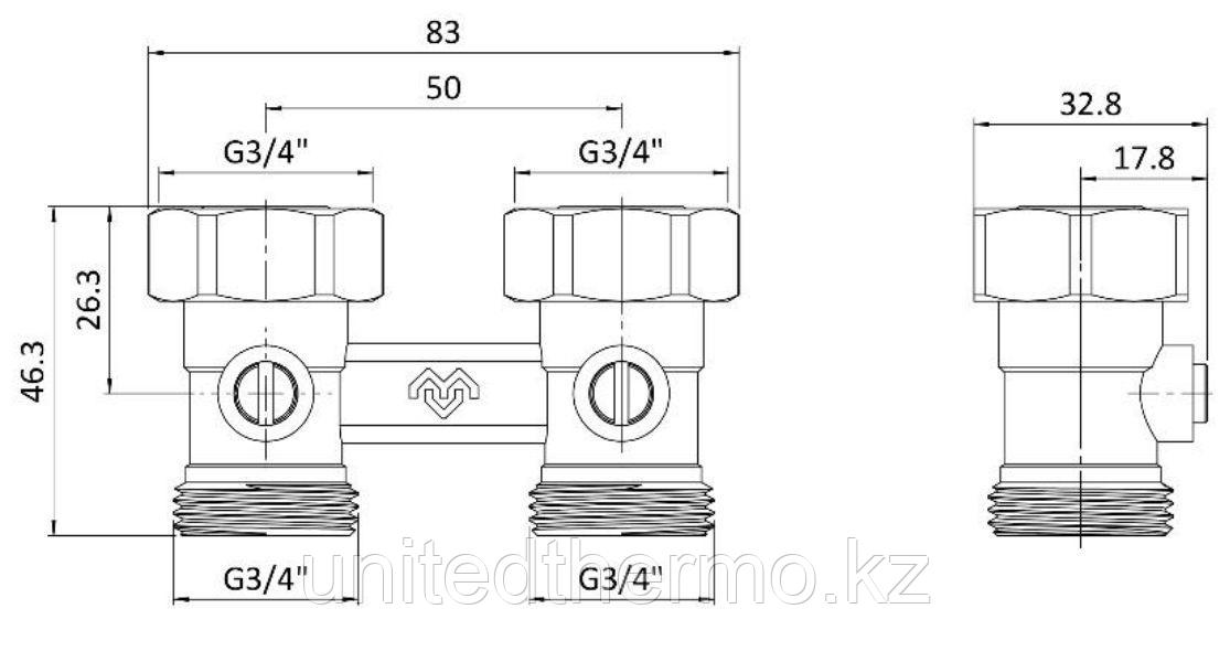 Прямой узел нижнего подключения 3/4"EKх3/4"EK, для двухтрубных систем Varmega - фото 4 - id-p107363741