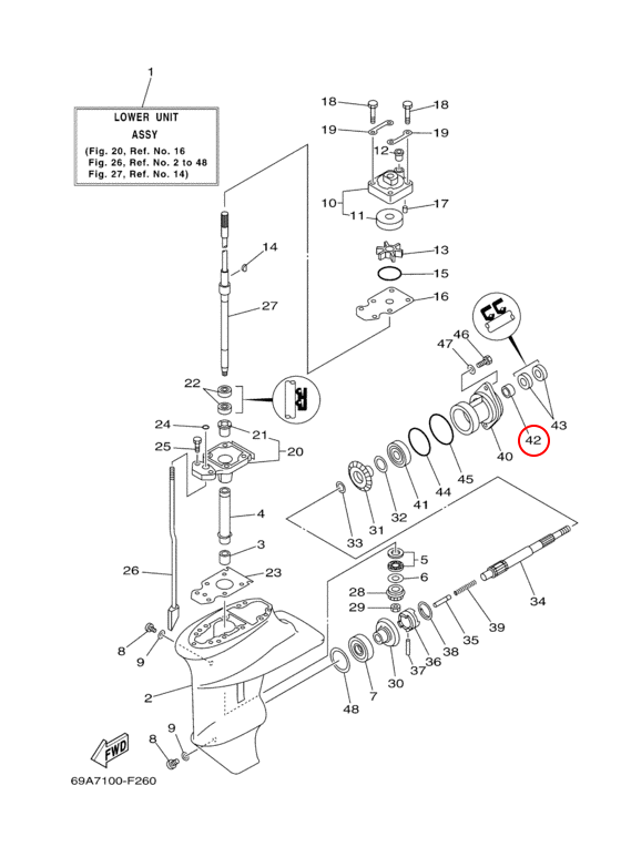 Игольчатый подшипник горизонтального вала Yamaha PARAGON Y 15 93315317U2