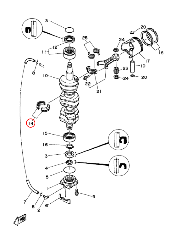 Подшипник средний коленвала Yamaha PARAGON Y 50, 75-90 93310835U8