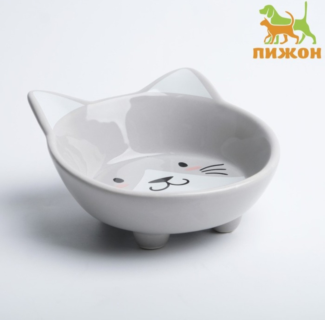 Миска керамика Голова кота, серая