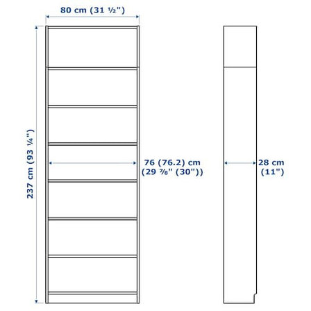 Стеллаж БИЛЛИ 80х28х237 см, коричневый ясеневый шпон ИКЕА, IKEA, фото 2